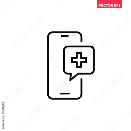 Black single online medical help line icon, simple emergency service flat design pictogram, infographic vector for app logo web website button ui ux interface elements isolated on white background