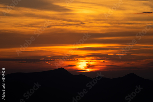 Beautiful colorful sunset in the Ukrainian Carpathians