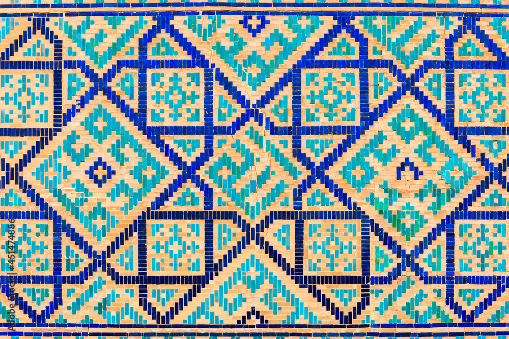Registan mosaic pattern design background, Samarkand