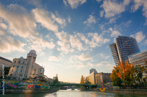 Photography vienna, austria - OCT 17, 2019: cityscape of vienna with danube channel