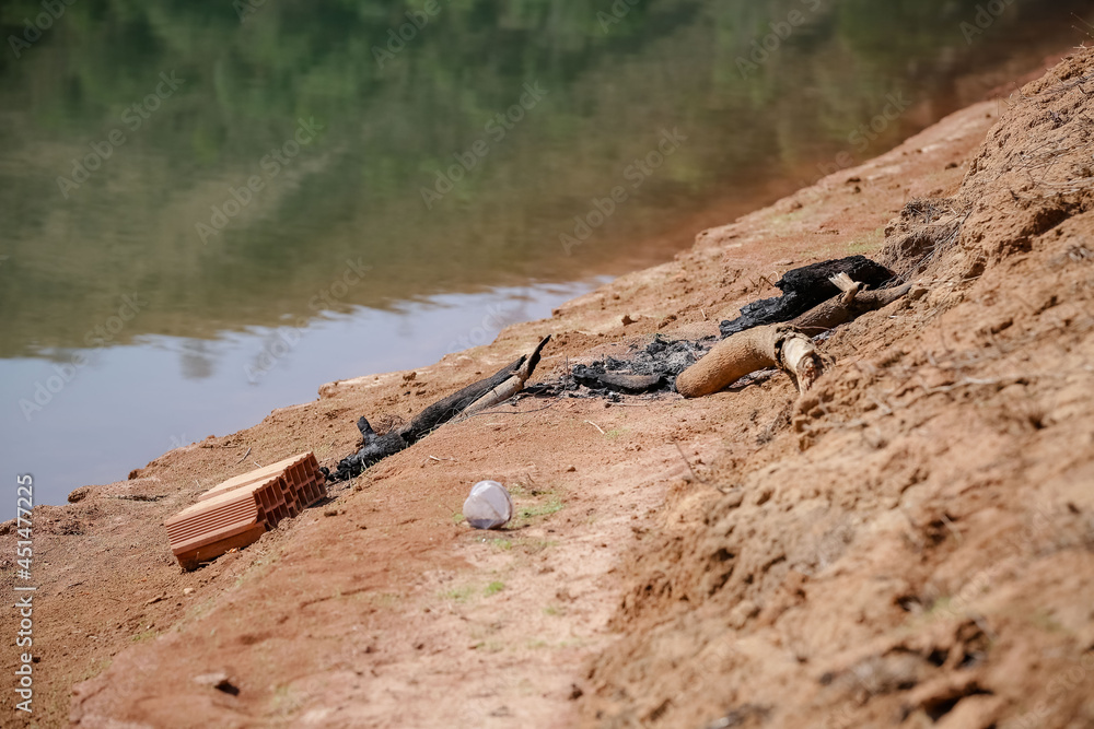 View of the dam in low water level water crisis.
View of the dam in low water level water crisis.