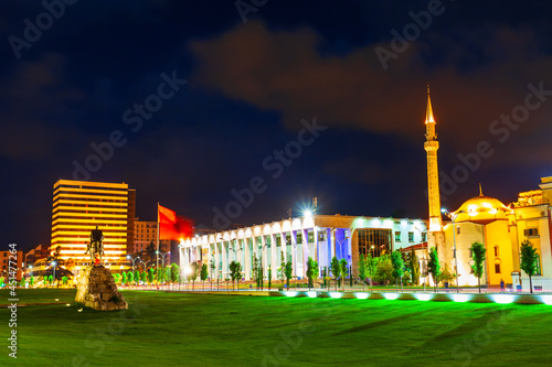 Skanderbeg Square in Tirana city, Albania photo