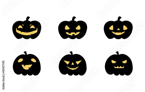 Pumpkin illustration set with various faces. Vector illustration