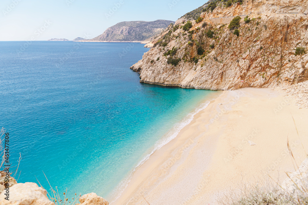 Fototapeta premium Picturesque sea bay with beautiful beach with turquoise water. Summer beach holiday background