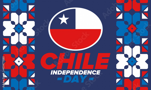Chile Independence Day. Happy national holiday Fiestas Patrias. Freedom day. Celebrate annual in September 18. Chile flag. Patriotic chilean design. Poster, card, banner, template, background. Vector