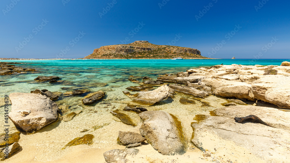 Beautiful Balos beach on the island of Crete, Landscape, Sunny day, turquoise water