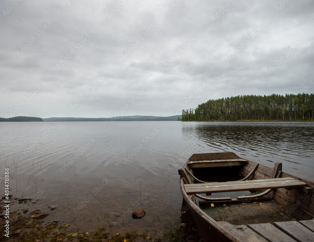 Rowing boat in small Swedish lake