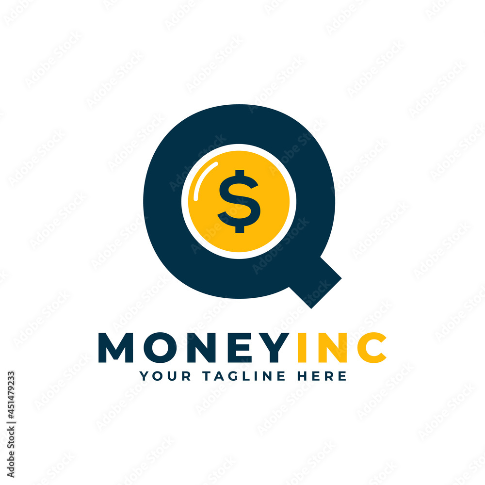 Cash Logo. Letter Q with Coin Money Logo Design Template Cash Logo. Letter Q with Coin Money Logo Design Template
