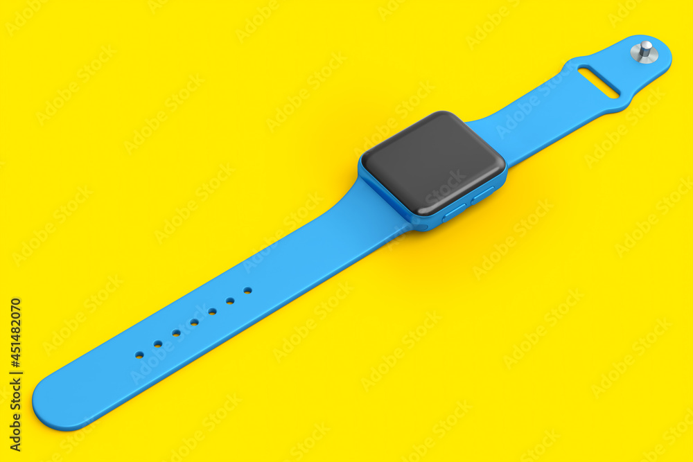 Stainless silver smart watch or fitness tracker isolated on yellow background. Stainless silver smart watch or fitness tracker isolated on yellow background.