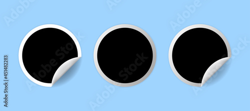 Vector black and white realistic round sticker with curved corner mockup