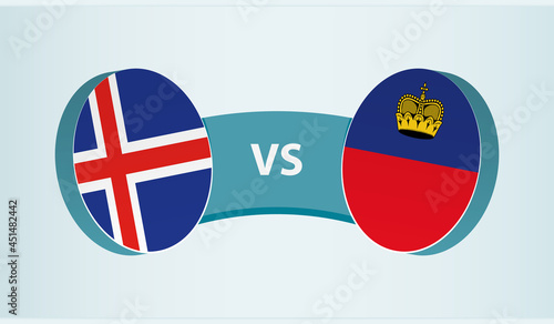 Iceland versus Liechtenstein, team sports competition concept.