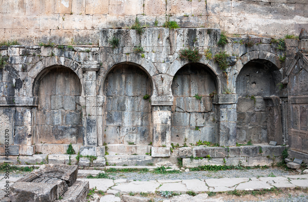 Armenia. Details of the stone wall Tatev monastery.