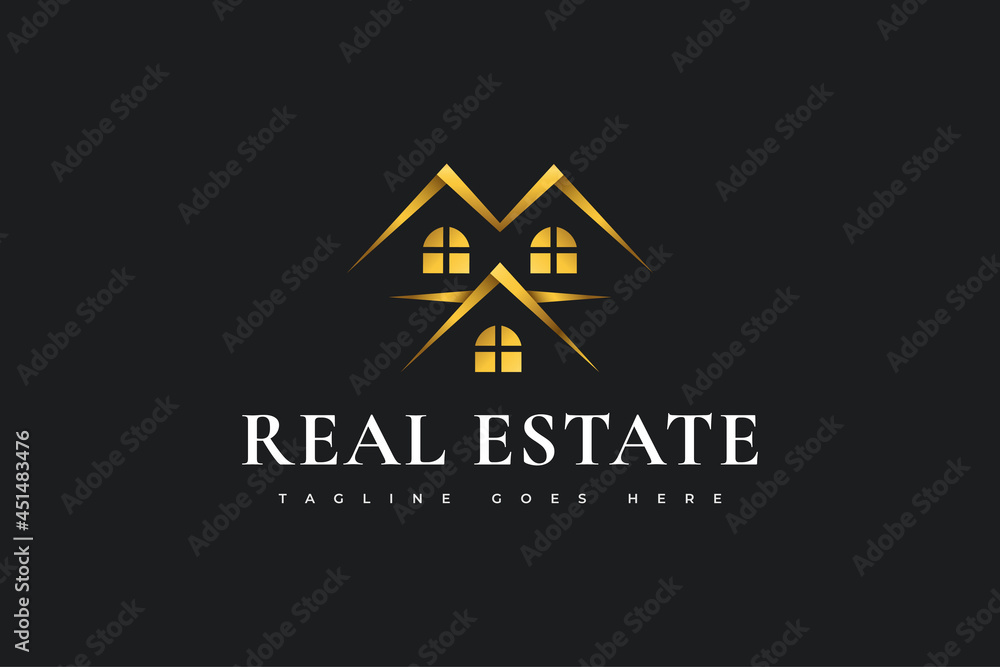 Luxury Gold Real Estate Logo Design. Construction, Architecture or Building Logo Design
