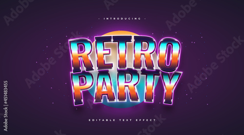 Colorful Retro Party Text Style with Glitter and Glowing Effect. Editable Text Style Effect
