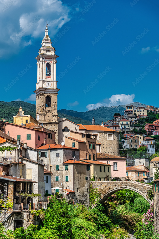 View on the little mountain Village Dolcedo in Liguria