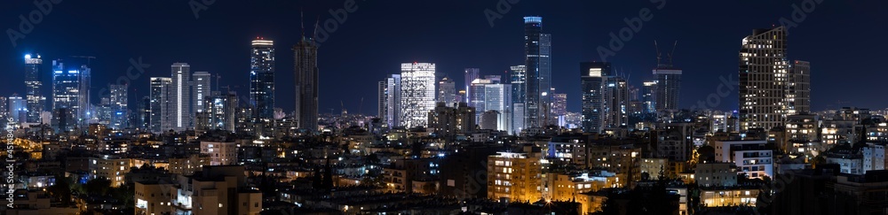 Tel Aviv And Ramat Gan Skyline At Night,  Tel Aviv Cityscape, Israel