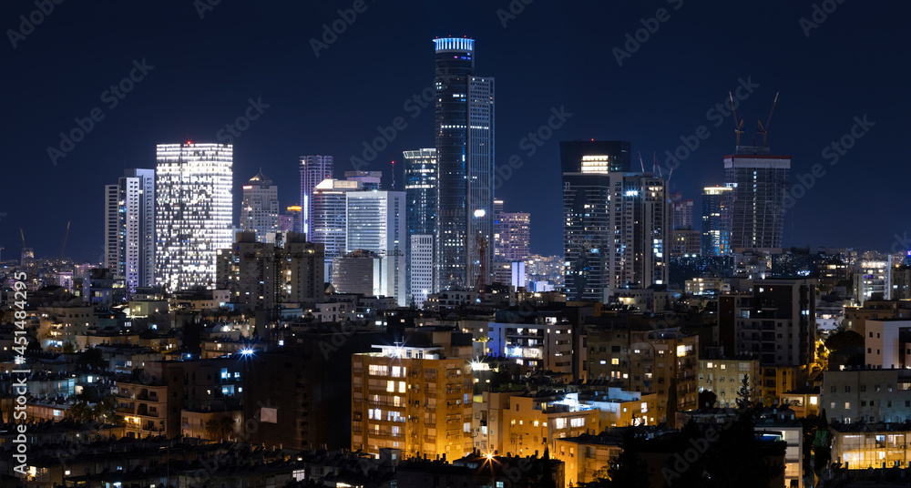 Tel Aviv And Ramat Gan Skyline At Night, Tel Aviv Cityscape, Israel Tel Aviv And Ramat Gan Skyline At Night, Tel Aviv Cityscape, Israel