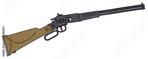 The vectorized hand drawing of a recent revolver repeating rifle