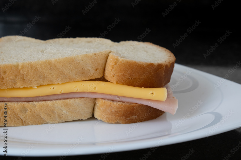 Cheese and Ham sandwich. Loaf bread with Cheese and Ham