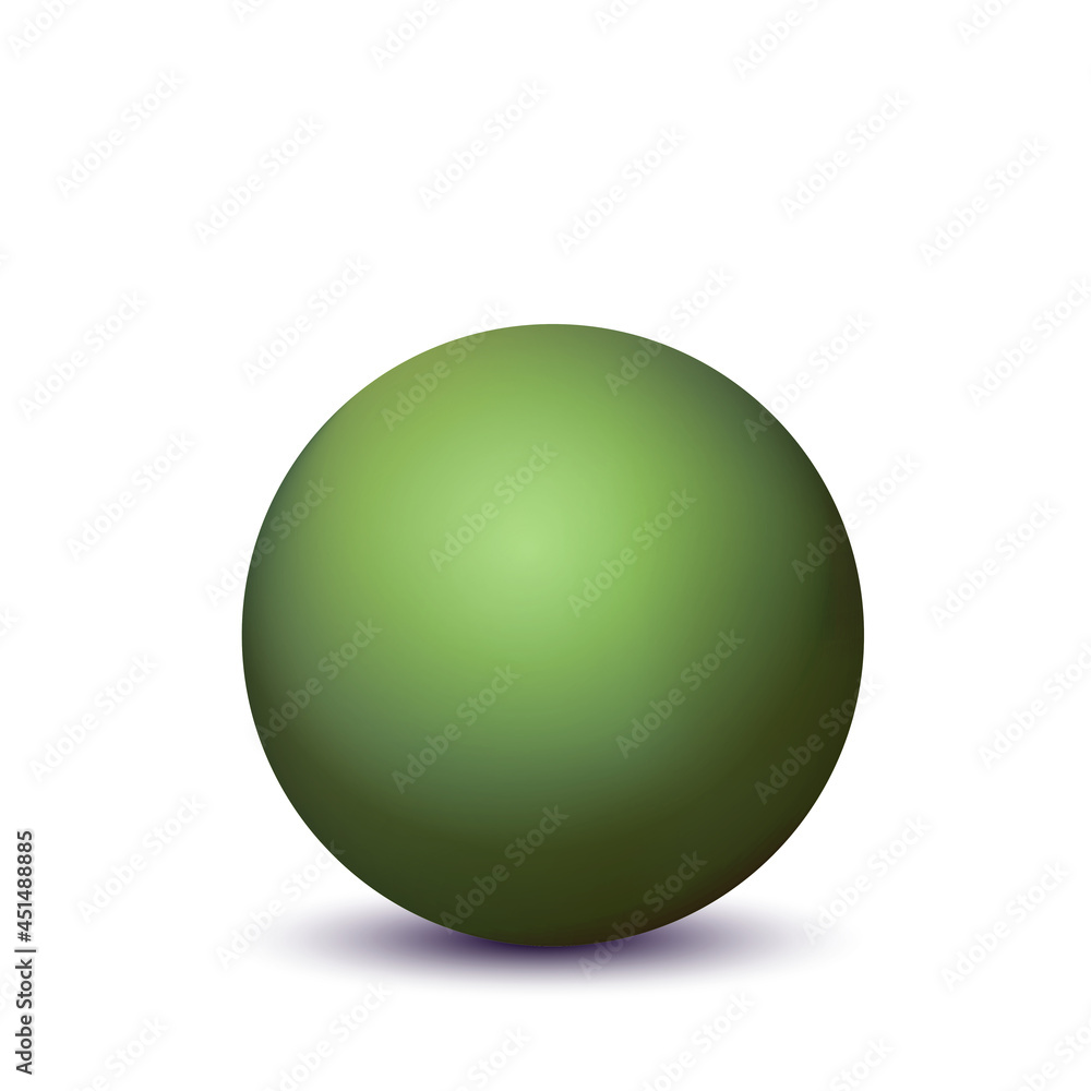 Glass green ball or precious pearl. Glossy realistic ball, 3D abstract vector illustration highlighted on a white background. Big metal bubble with shadow Glass green ball or precious pearl. Glossy realistic ball, 3D abstract vector illustration highlighted on a white background. Big metal bubble with shadow