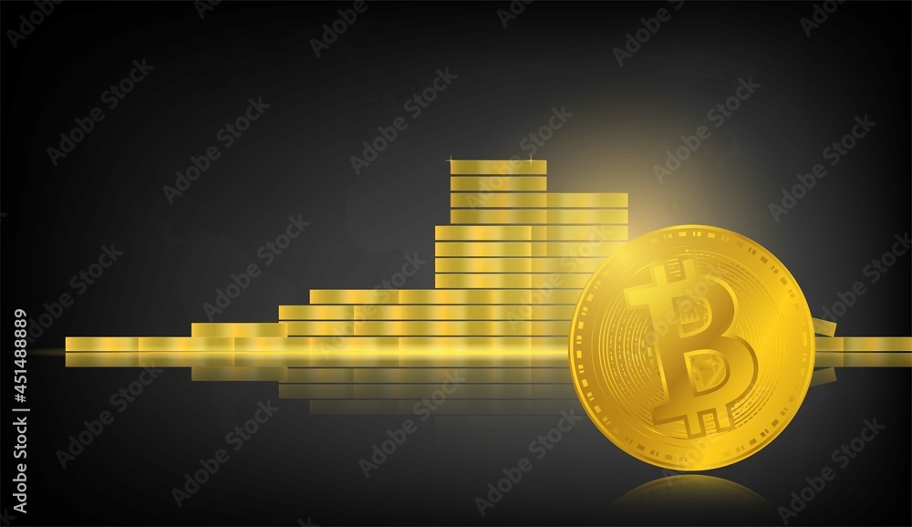 Bitcoin BTC Cryptocurrency Coins. Stock Market Concept. with a black background Bitcoin BTC Cryptocurrency Coins. Stock Market Concept. with a black background