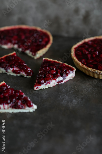 Wallpaper Mural Shortcrust pastry tart with custard and cherry jelly. Pieces of delicious cherry tart on a dark table. Torontodigital.ca
