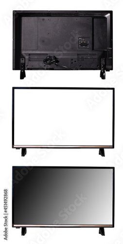 LCD TV set on a white background. Front and back of a home TV.