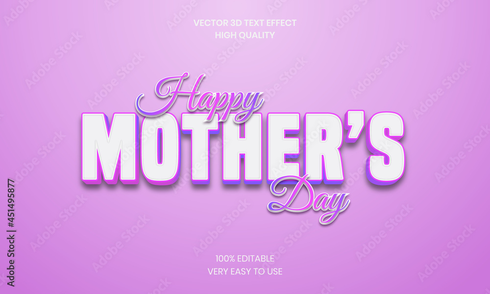 Mother's Day Editable 3D Text Effect  Style, Shiny, Mom Bold 3D Text Style Font Premium Vector. 