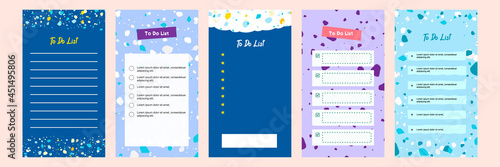 Set collection of colorful to do check list blank daily weekly planner. Suitable for social media story stories web banner template layout with abstract terrazzo pattern mosaic flat design