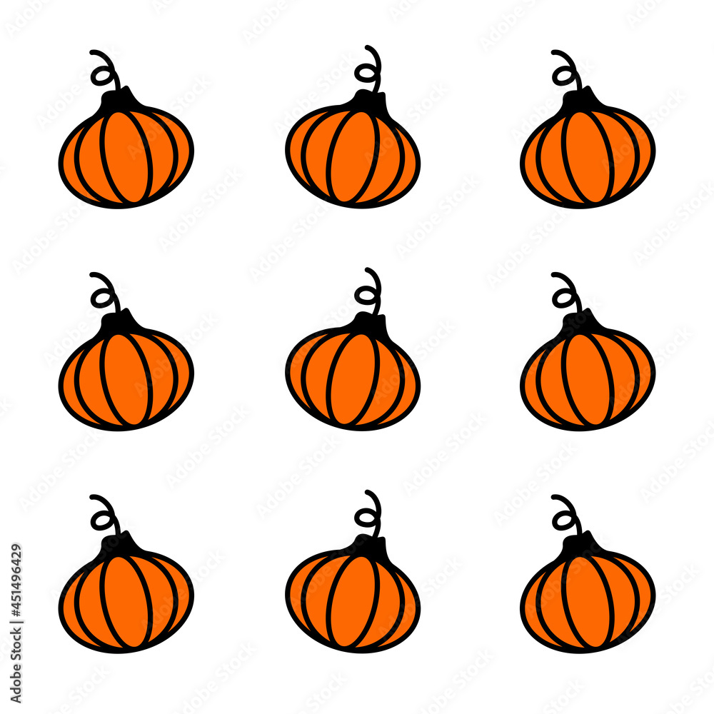 Seamless pattern of colorful pumpkins. Flat style. Vector illustration.
