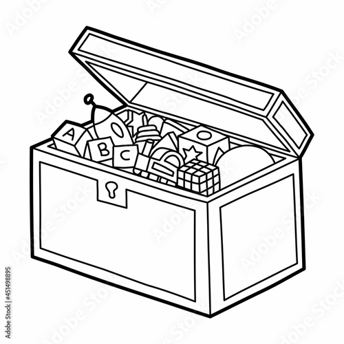 chest treasure toy box lineart vector illustration icon design template with doodle hand drawn style for education and coloring book