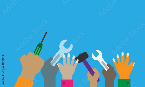 Vector flat design of hand and technic tool