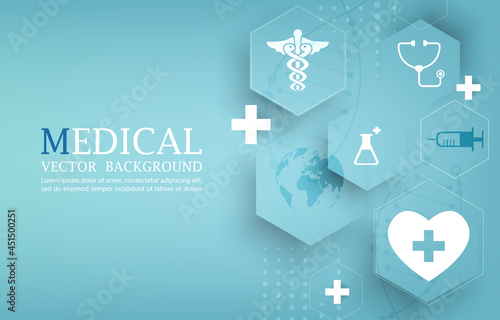 Modern vector background geometric hexagon.Medical icons vector background.