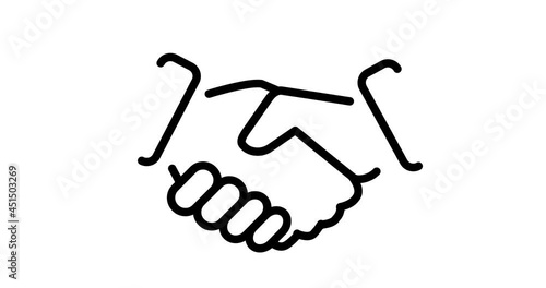 A 4K illustration of shaking hands icon in outline design, animated on a white background