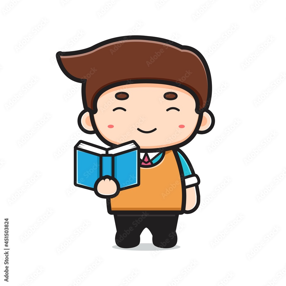 Cute teacher reading book cartoon vector icon illustration Stock Vector