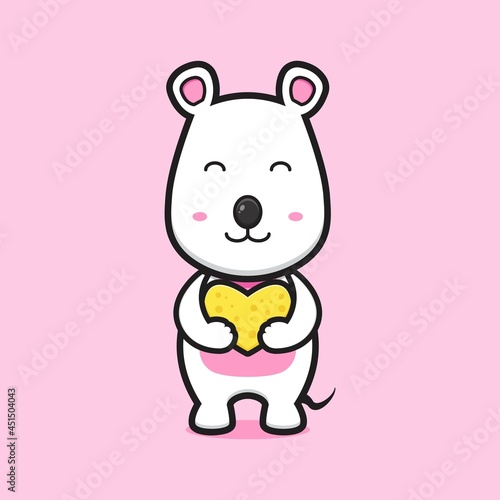 Cute mouse hug cheese cartoon vector icon illustration