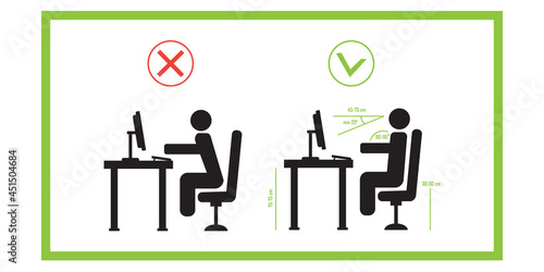 Correct sitting posture. Vector infographics. Posture correct, health correct sitting, body correct sitting infographic