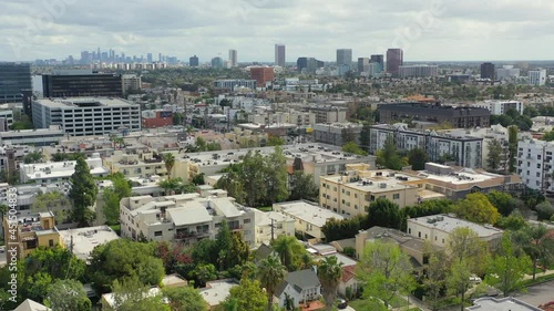 Beverly Hills suburbs with LA skyline in background