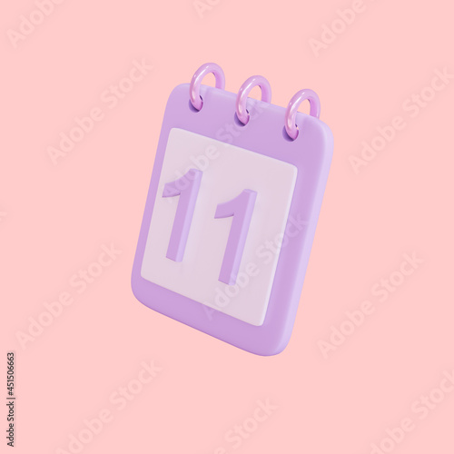 3d 11 days calender icon object rendering