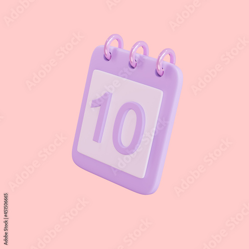 3d 10 days calender icon object rendering