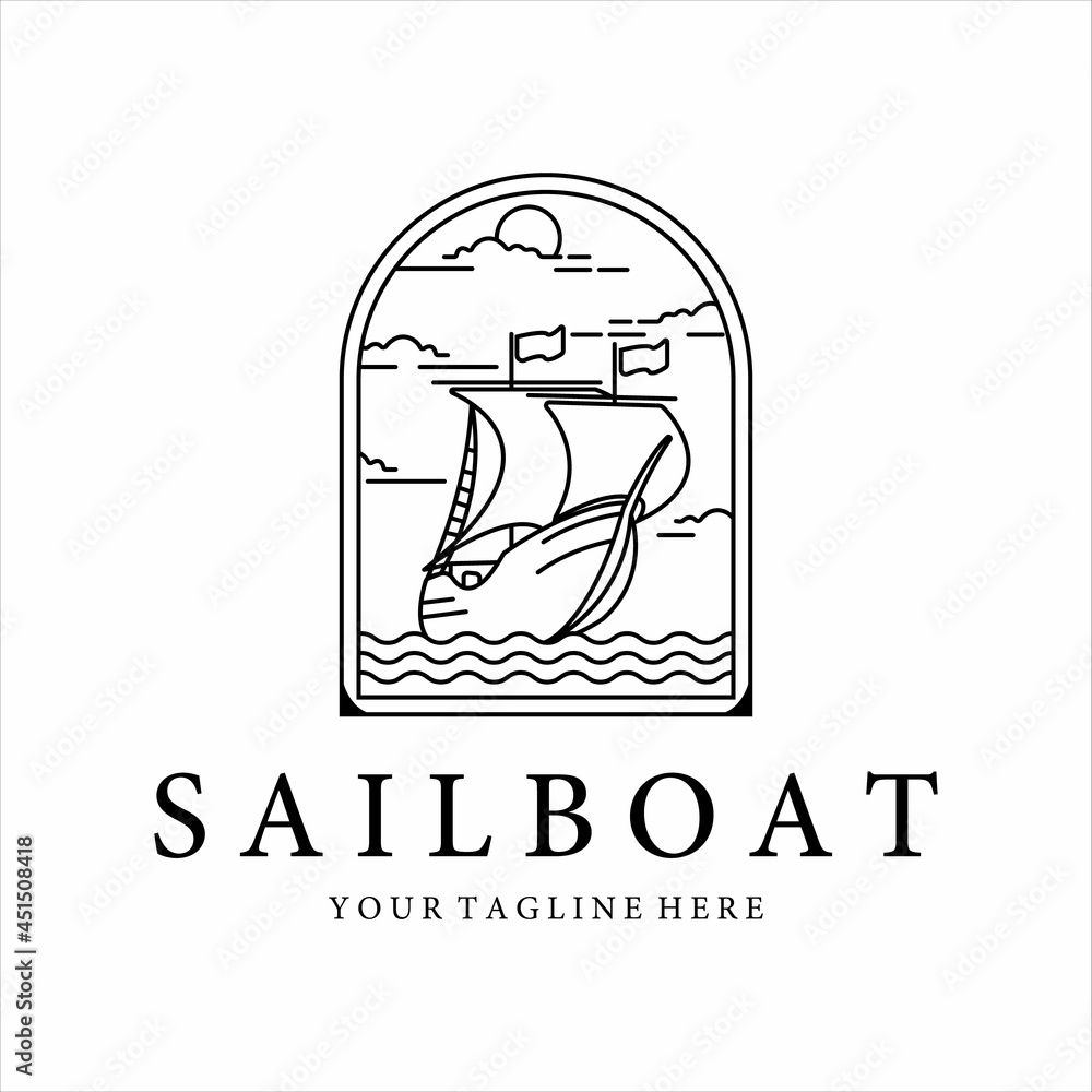 sailboat logo line art simple minimalist vector illustration template icon design. nautical yacht or marine concept with ship at ocean with badge label emblem sailboat logo line art simple minimalist vector illustration template icon design. nautical yacht or marine concept with ship at ocean with badge label emblem