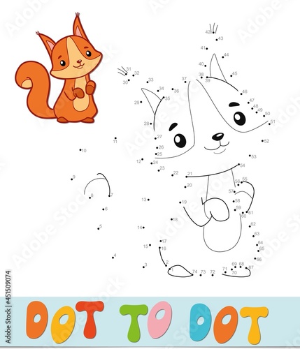 Dot to dot puzzle. Connect dots game. squirrel vector illustration