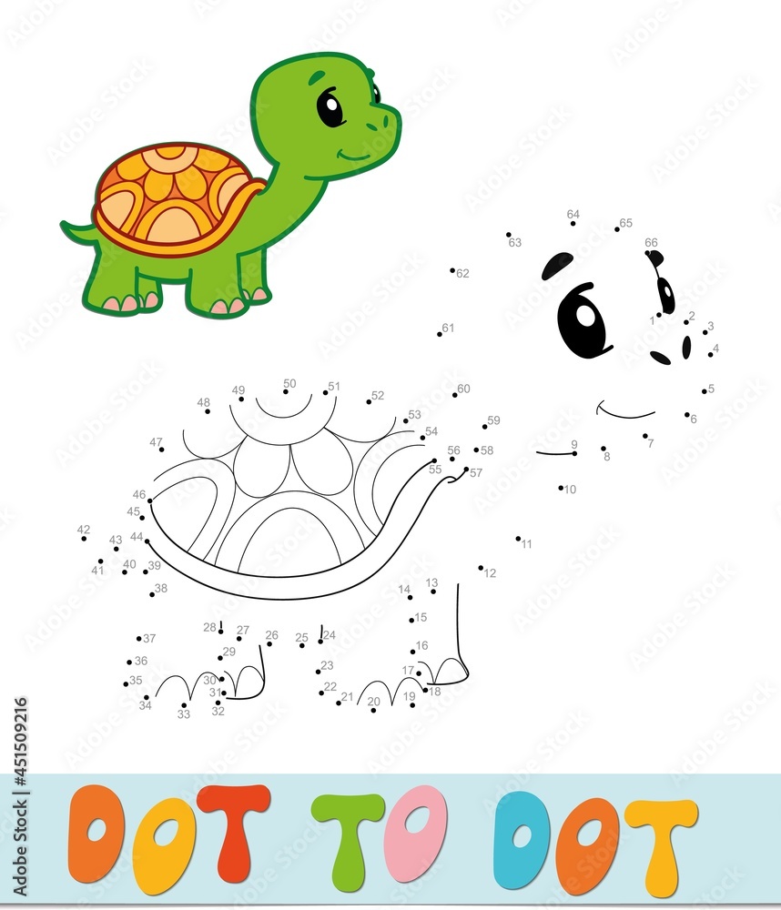 Obraz premium Dot to dot puzzle. Connect dots game. turtle vector illustration