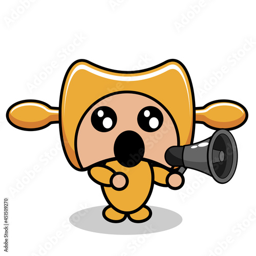 vector cartoon cute rolling pin mascot costume cooking tool character holding megaphone