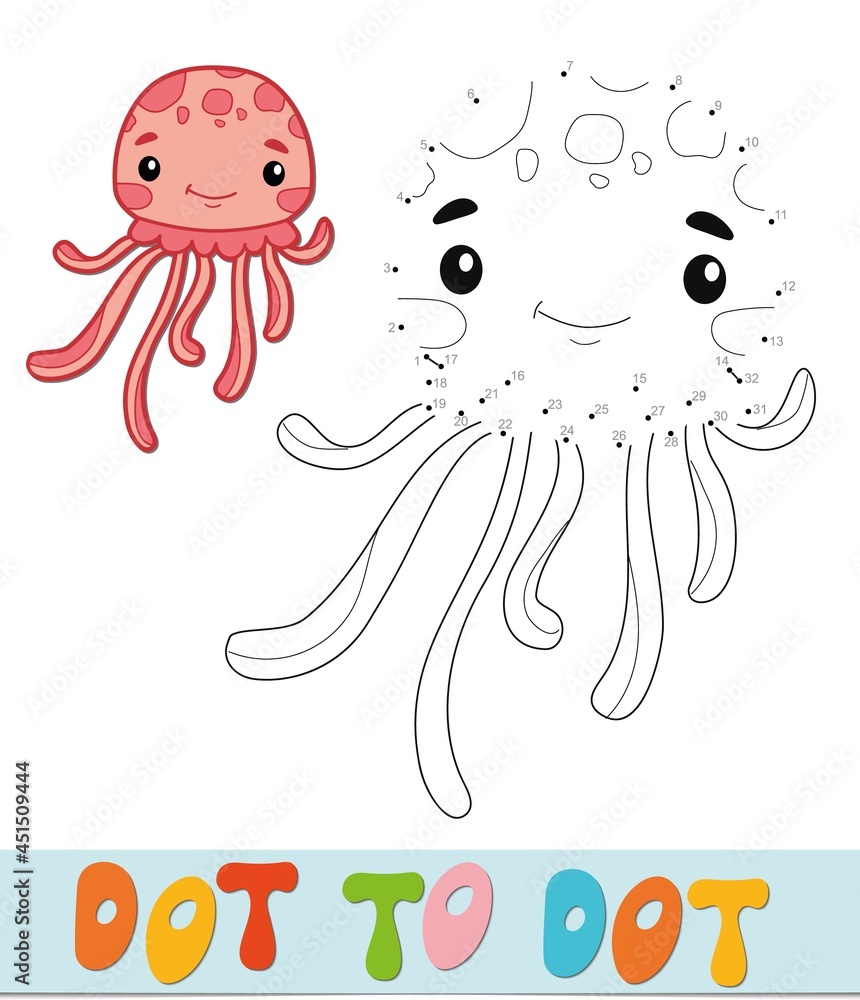 Dot to dot puzzle. Connect dots game. jellyfish vector illustration Dot to dot puzzle. Connect dots game. jellyfish vector illustration
