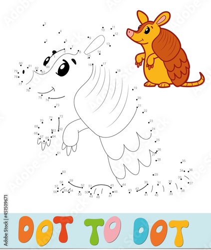 Dot to dot puzzle. Connect dots game. armadillo vector illustration