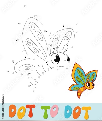 Dot to dot puzzle. Connect dots game. butterfly vector illustration