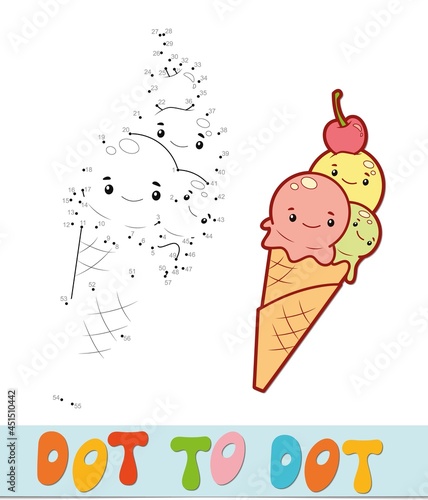 Dot to dot puzzle. Connect dots game. ice cream vector illustration