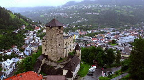 Village of Landeck in Austria with Landeck Castle - aerial view - travel photography by drone photo