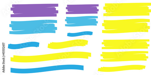 yellow highlighter brush lines. Brush pen underline. Yellow watercolor hand drawn highlight
